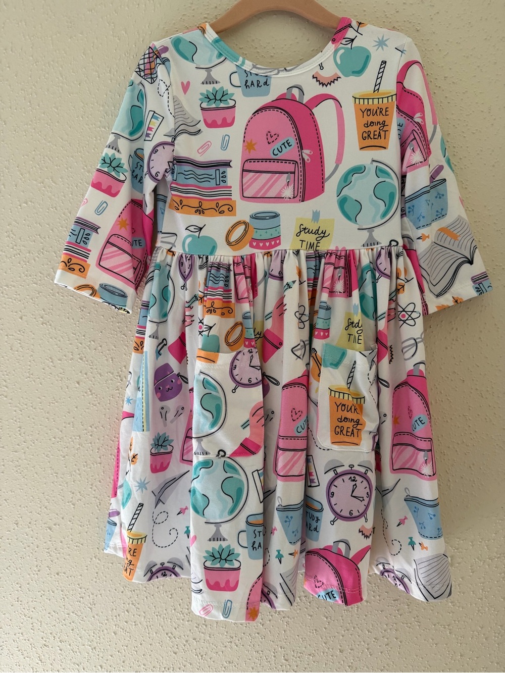 Mila & Rose 4T Girl School Is Cool 3/4 Sleeve Pocket Twirl Dress